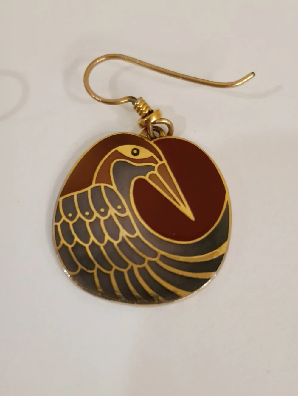 Laurel Burch Nile Bird Burgundy and Gray Earrings - Vintage 1980s